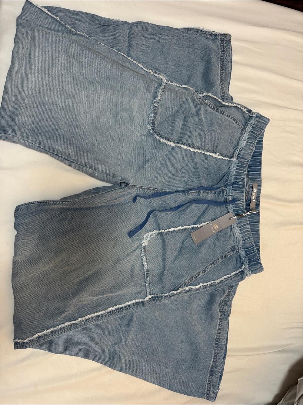 Tractr Light Blue Relaxed Denim Jogger Shorts